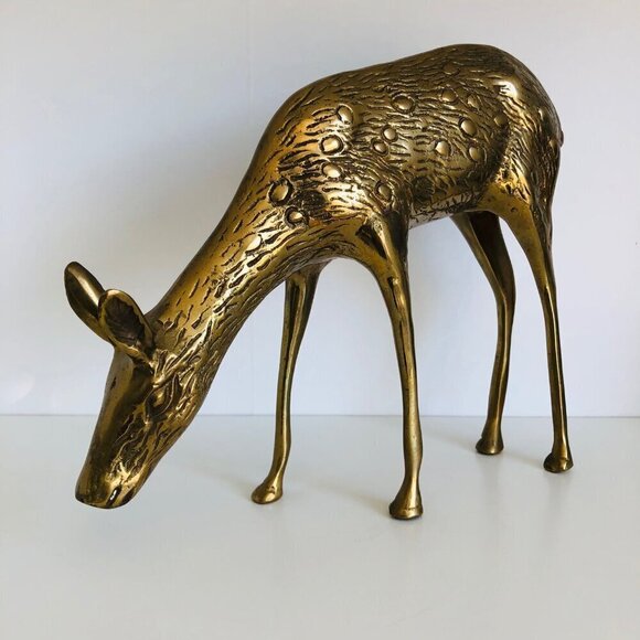 Other - Mid-Century Modern Solid Brass Standing Doe Deer Sculpture Large Heavy